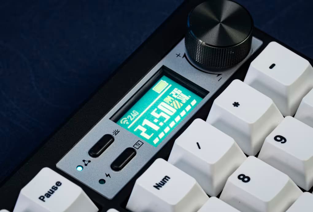 A closeup of the gmk104's LCD screen